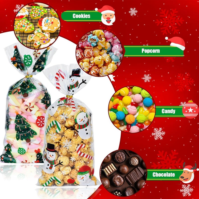 Tindobewan Christmas Treat Bags, 120Pcs Xmas Cellophane Goodie Bags with Twist Ties for Snacks Cookies Candy Gift Packing, Christmas Party Favors Supplies（10.6 x 5.1 Inches） - Image 3